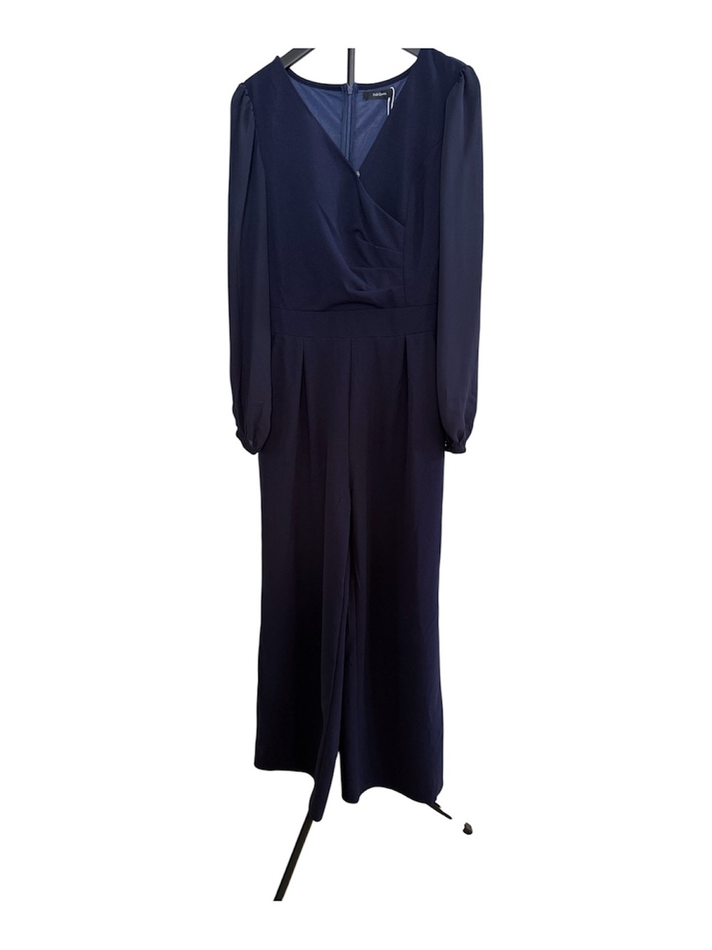 Pink Queen Long-Sleeve Navy Wide-Leg Jumpsuit